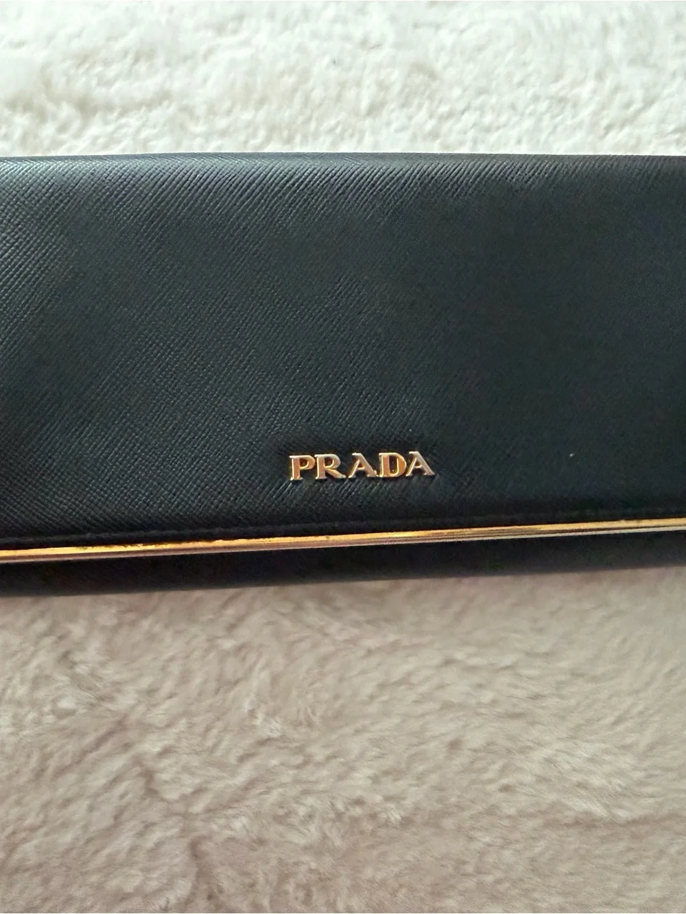 Prada Black Saffiano Leather Continental Wallet with Gold Logo (COA included)